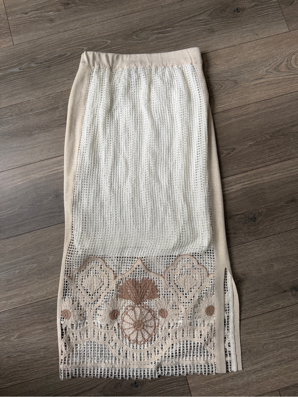 Conditions Apply Anthropologie Boho Mixed-Media Crochet Midi Skirt SZ Medium